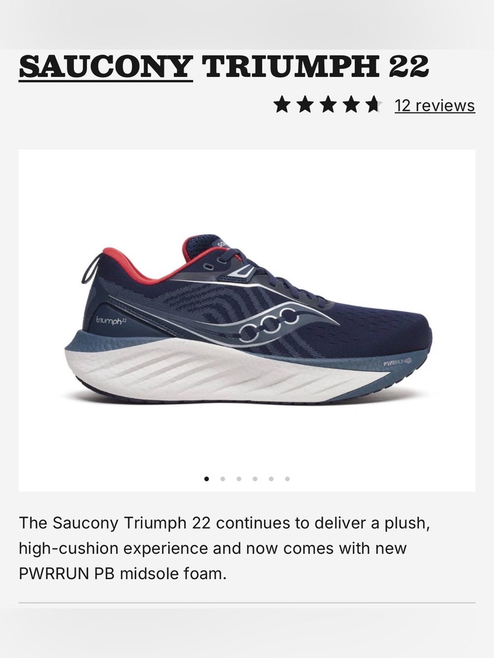 Saucony Men’s Triumph 22 Running Shoe - Navy with Red Accent